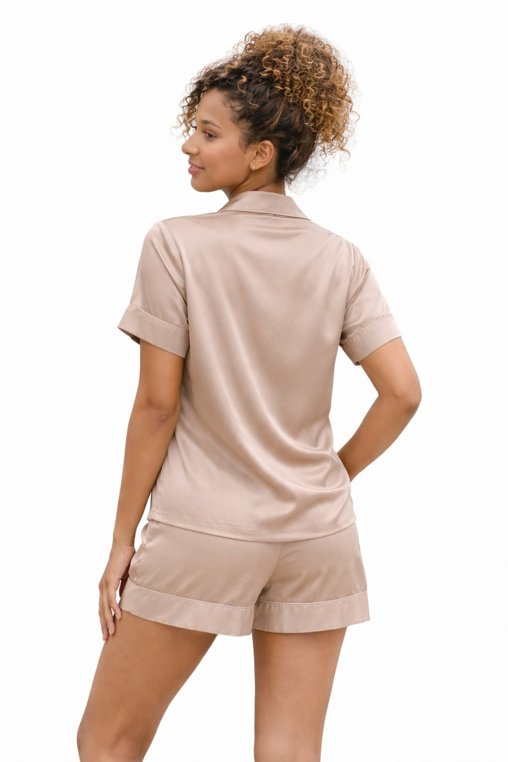 PYJAMA SATIJN KORTE SET - BEIGE