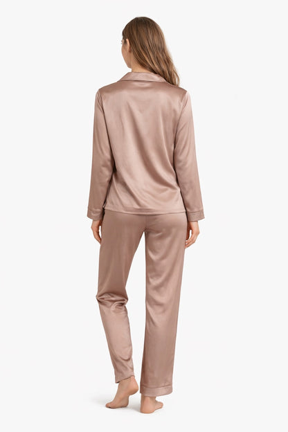 PYJAMA SATIJN - TAUPE WITH BROWN LINES