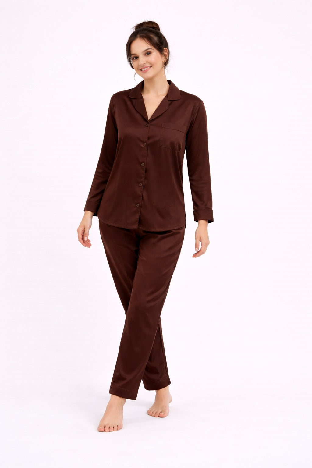 PYJAMA SATIJN - DARK BROWN