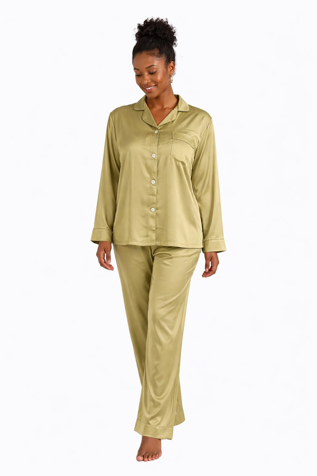 PYJAMA SATIJN - OLIVE