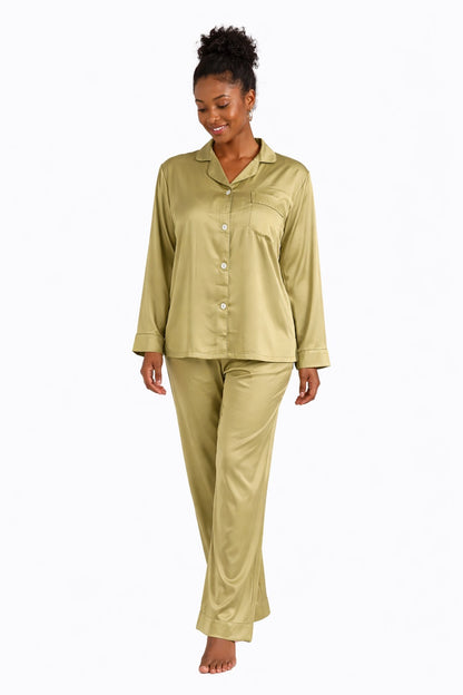 PYJAMA SATIJN - OLIVE
