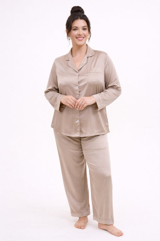 PYJAMA SATIJN - TAUPE