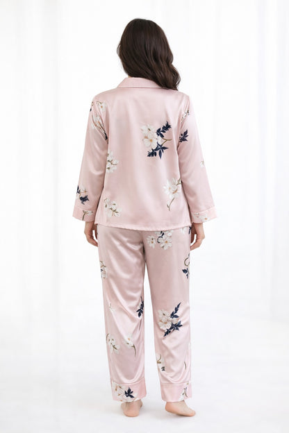 PYJAMA SATIJN - PINK FLOWER PRINT