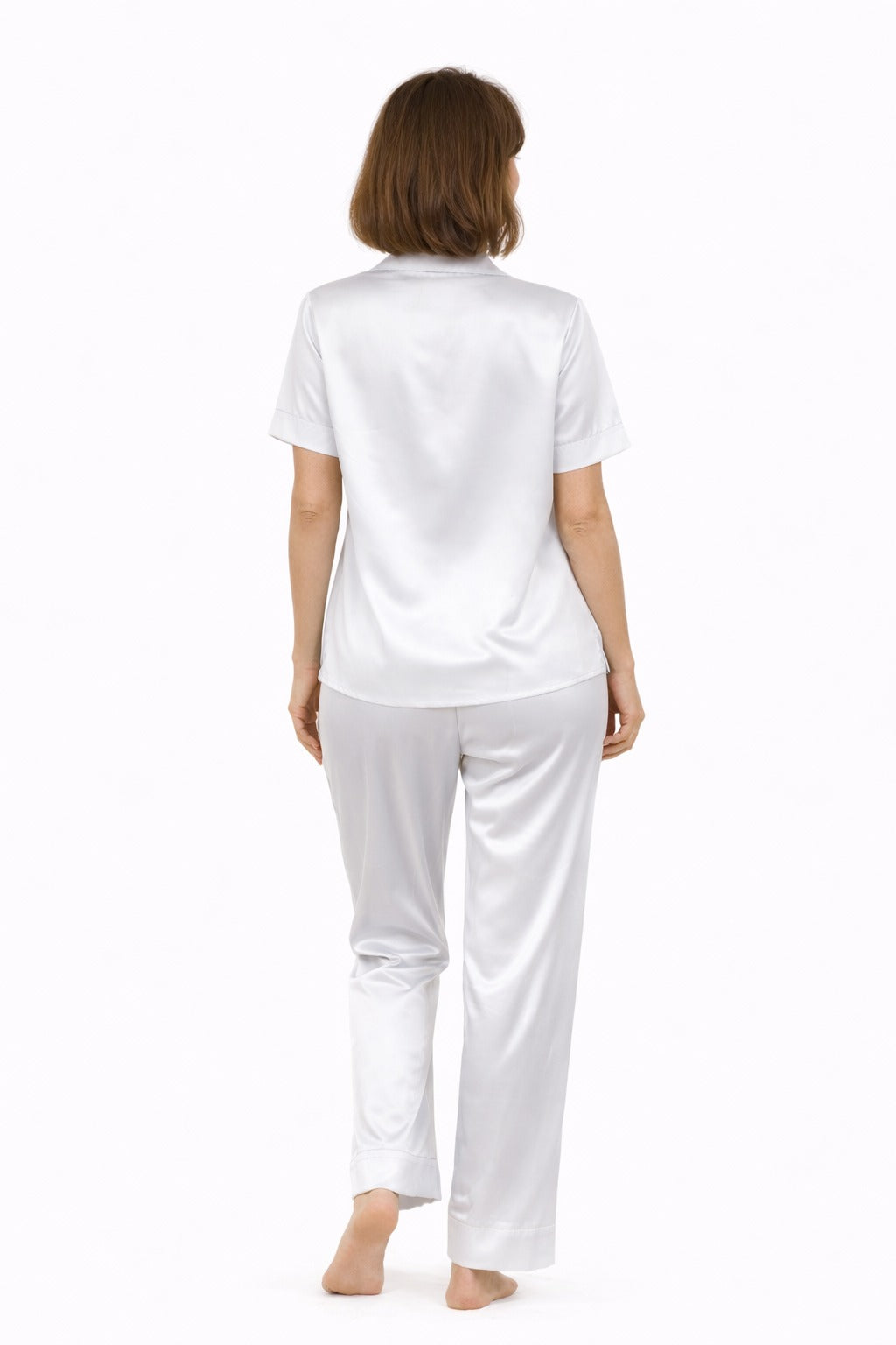 PYJAMA SATIJN KORTE MOUWEN - WHITE